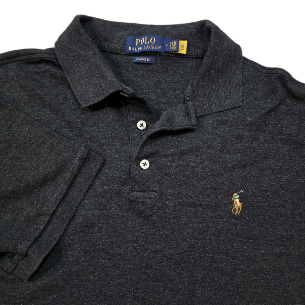 POLO Ralph Lauren Classic Fit Soft Cotton Polo Shirt Medium Tan Pony Charcoal